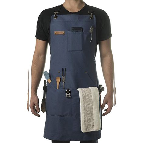 Tablier Asaya K001 Toile Coton 10oz Bleu Sangles Croisées Décapsuleur Serviette Inclus Robuste Confortable (1/4)