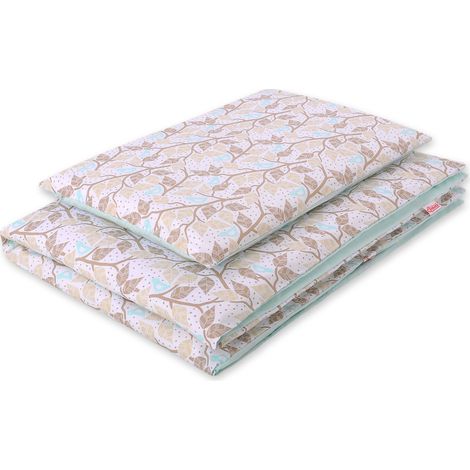 Doppelseitiges, zweiteiliges Kinderbettwäsche-Set aus Baumwolle – beige Blätter (1/4)