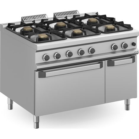 Fourneau à gaz - 6 feux - 3x7 + 3x11 kW - Avec four à gaz - Arilex