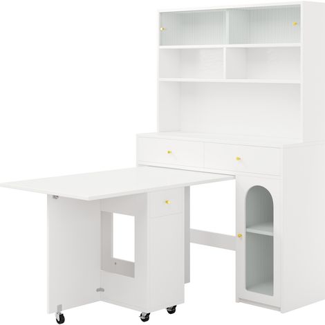 Buffet de cuisine MDF blanc avec table pliante et roulettes MODENUIT (1/5)