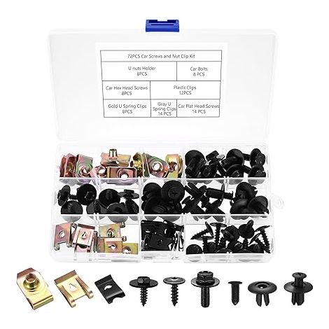 Kit de Fixation Voiture U Clips et Vis de Carrosserie, Auto à Écrous, Garde-boue Boulons et Agrafes, Fixations Universelles en Métal (1/5)