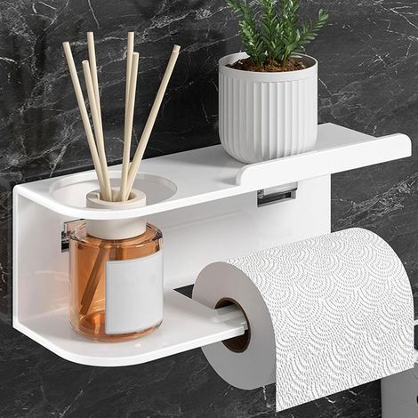 Porte-papier toilette autocollant avec étagère - Pour salle de bain et toilette (1/5)