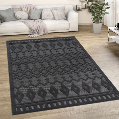Paco Home Outdoor Teppich wetterfest Boho & Skandi 3D-Optik für Terrasse, Balkon & Garten 160 cm Rund, Anthrazit 3 (1/5)