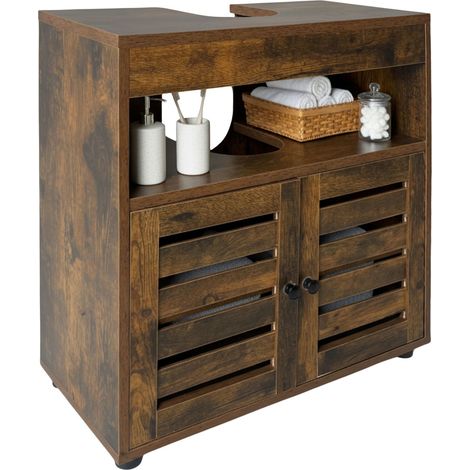 Meuble sous lavabo Relaxdays, H x L x P : 63 x 60 x 30 cm, 2 compartiments, MDF, meuble de salle de bain, brun (1/5)