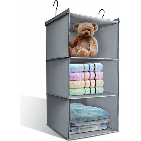 royaluxe - 3 Niveaux de Étagère Suspendre avec Poches (31 x 31 x 60cm), imperméables, lavables, Organisateurs de Placard Pliables, Étagères de Rangement en Tissu pour penderie, Gris (1/5)