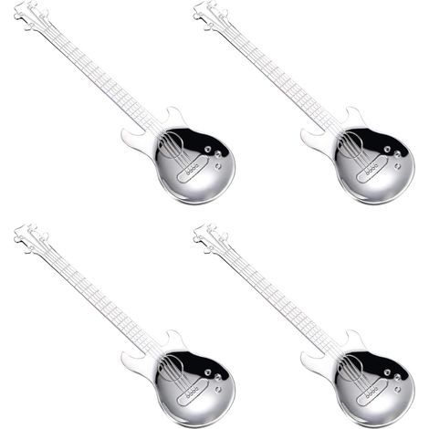 4 stuks dessertlepels, decoratieve muzieknoten, roerlepel, koffielepels, gitaar, koffielepelset, roestvrij staal voor thee, melk, koffie, dessert, drankje, milkshake (1/4)