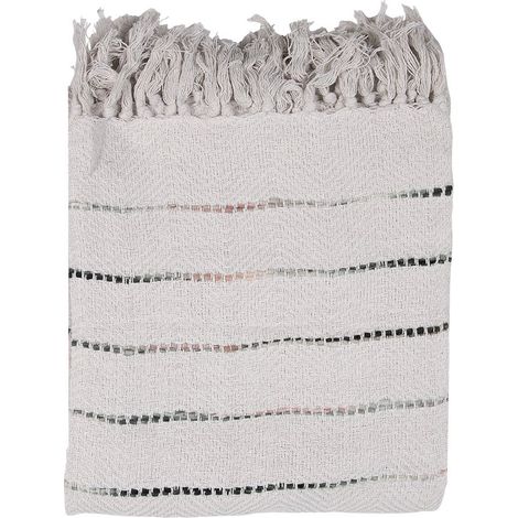 Plaid en Coton à Rayures Beige et Noir Couverture Décorative et Pratique 125 x 150 cm - PANGIVO (1/5)