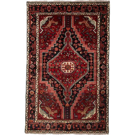 Tapis d'orient 140 x 220 cm, motif oriental, laine naturelle, bordeaux, noir et rouge, artisanat iranien (1/5)