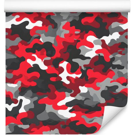 Papier peint camouflage militaire rouge et graphite pour salon et chambre 50x1000 (1/5)
