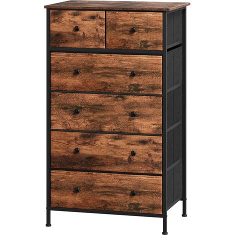 Stoffkommode mit 6 Schubladen, Holzoptik, für Schlafzimmer & Wohnzimmer (1/5)