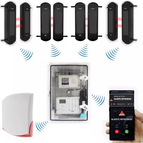 Kit "protection agricole" - Point d'alerte GSM 4G IP65 + 4 jeux de barrières infrarouges 1B + sirène 120 dB (DA600+) (1/5)
