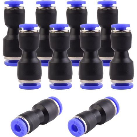 Lot de 10 - Raccord Pneumatique - Réducteur Push In - Connexion Air Et Eau - Pour Automatisation Industrielle - Noir Et Bleu - 6x4 mm (1/5)