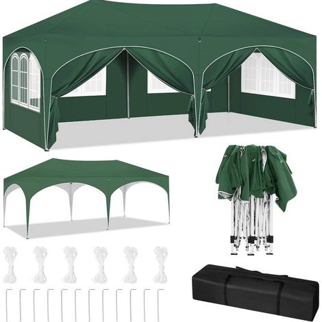 Gazebo jardin 3x6m avec 6 parois latérales amovibles, toile Oxford 210D imperméable et protection UV 50+, hauteur réglable, vert (1/5)