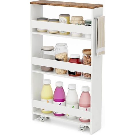 3-tier Slim Storage Cart Narrow Rolling Kitchen Serving Cart w/ Open Shelves (1/5)