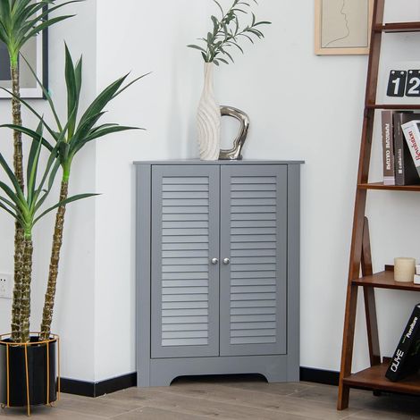COSTWAY Eckschrank Lamellentür mit hoehenverstellbarem Regal, Bodenschrank für Badezimmer, Eingangsbereich, Wohnzimmer Grau (1/5)