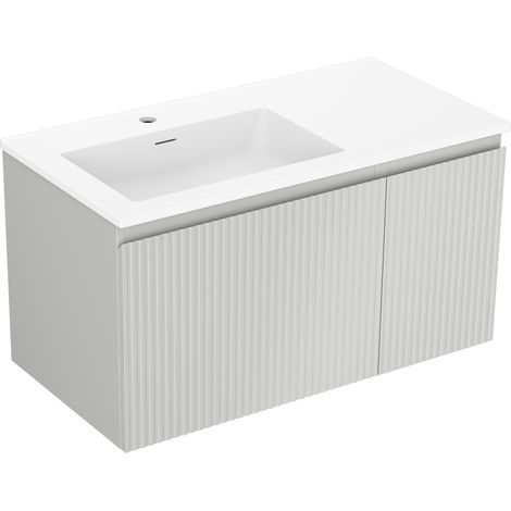 Mexen Rivel meuble de salle de bains 90 cm avec lavabo Otis à gauche, 1S, 1D, rainuré, gris mat/blanc mat - 91A23-09047-3-BBFF6 (1/5)