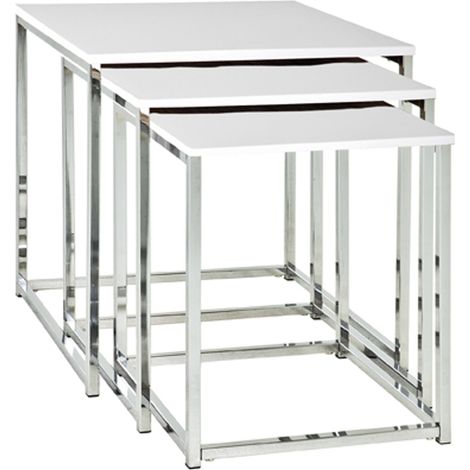 Lot de 3 tables Blanc brillant / chromé