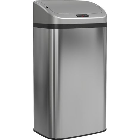 Cubo de basura automático con sensor de 48 L de acero inoxidable, acabado color plata (1/5)