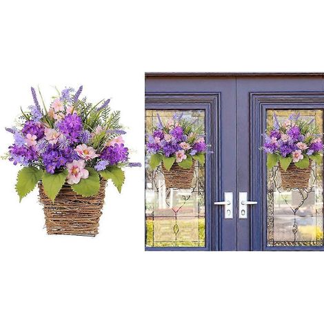 Composition florale artificielle élégante en panier, idéale pour la maison ou le bureau. (1/4)