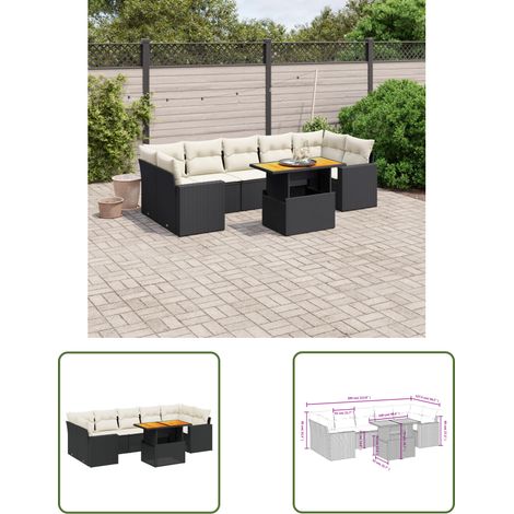 The Living Store 8-tlg. Garten-Sofagarnitur mit Kissen Schwarz Poly Rattan - Gartenmöbel - Esszimmerset - Lounge Set - Outdoor Möbel - Rattan Sessel (1/3)