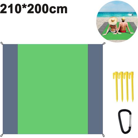 Tapis De Plage - 210 x 200 cm - Imperméable Et Anti-sable - Pour 4 à 7 Personnes - Avec 4 Piquets Et Sac De Transport - 1 Pièce (1/5)
