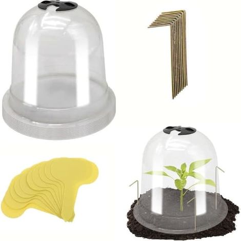 Filiyano-Lot de 6 cloches de protection en plastique – mini-serres réutilisables avec étiquettes pour plantes, cloches rondes pour semis et graines (1/5)