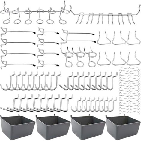 Porte-outils de Crochets pour Panneaux Perforés avec Bacs, Verrous à Chevilles, Organiser Divers Outils, 80 pièces Silber-80 - (1/5)