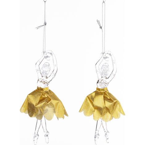 Colgantes de árbol de Navidad en juego de 2 - Bailarina con vestido dorado 14,5x7x2,5 cm (1/5)