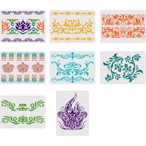 Pochoirs de Bordure Florale-8 Pièces Pochoir Modèles De Peinture Réutilisables pour Tissu,Carrelage,Fenêtre,Meubles,Mur,Armoires(21x29cm),Modèle de meuble-8 (1/5)