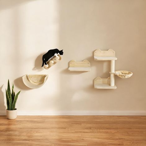 Ensemble mural pour chat 4 pièces corde sisal beige (1/5)