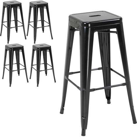 4er-Set Barhocker aus Metall, für drinnen und draußen, stapelbares Design, Schwarz (1/5)