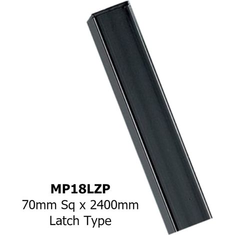 Square Flat Top Concrete-In Posts, Latch - Solid Steel - L70 x W70 x H2400 mm - Electro Galvanised/Black Powder Coated