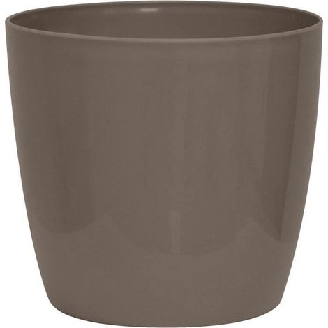 Maceta brillante - GARDEN ID - Shiny Taupe con ruedas - 30 x 27 cm - Aspecto cerámica - Estanqueidad - Movimiento fácil (1/2)