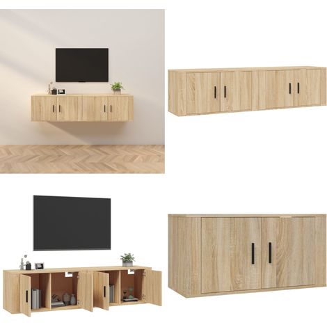 TV-Wandschränke 2 Stk. Sonoma-Eiche 80x34,5x40 cm - Wandmontage - Holzschrank (1/5)