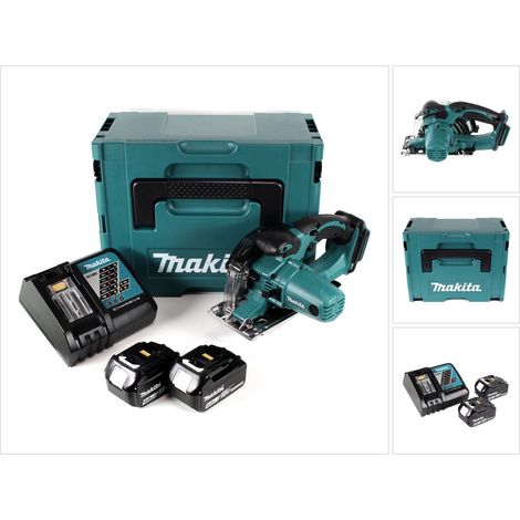 Makita DCS 552 RMJ Sierra circular de mano para metal de 18 V y 136 mm en Makpac + 2 baterías de 4,0 Ah y cargador + hoja de sierra y gafas de protección (1/5)