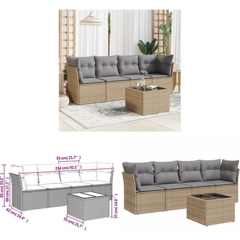 Salon de jardin avec coussins 5 pcs beige résine tressée - Ensemble Salon De Jardin - Mobilier De Jardin - Résine Tressée - Rotin Synthétique - Meuble D'extérieur - Home & Living (1/3)