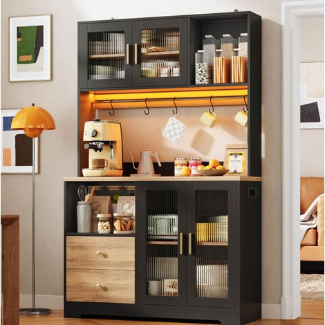 Hoher Küchenschrank 178 cm mit LED, USB-Anschlüssen und Türen aus gehärtetem Glas OKMYHOME (1/5)