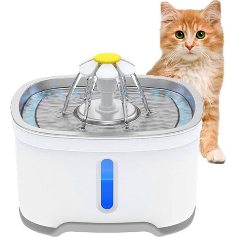SABIR Fontaine pour chat, fontaine pour chat 2,5 L avec fenêtre de niveau d'eau, fontaine à eau pour chat avec lumière LED (1/5)