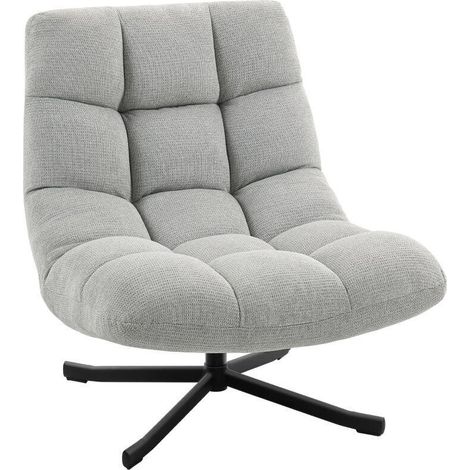 Fauteuil salon pivotant à large assise, revêtement aspect chenille hydrofuge, pieds acier croisés, gris clair (1/5)