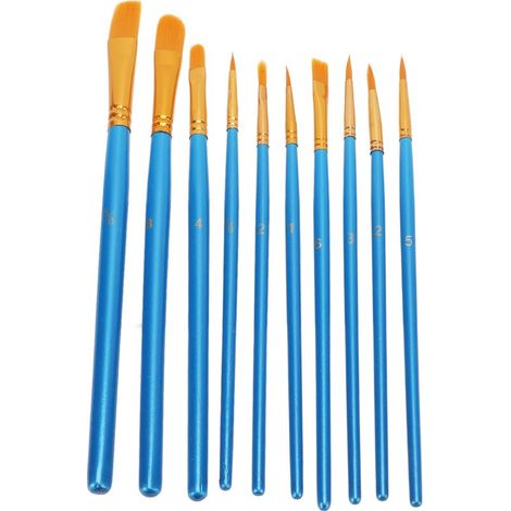 Ensemble de 10 pinceaux en nylon bleu nacré pour peinture artistique, peinture à l'huile et aquarelle (1/5)