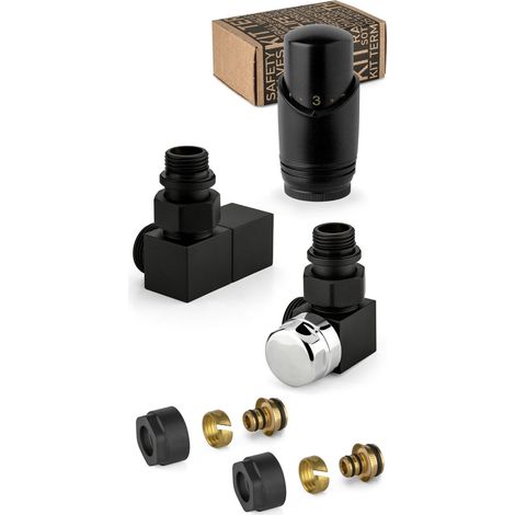 Kit valvole d'arredo termostatizzabili colore nero e cromo modello quadro APM 137KNN 015 M 16 12 Nero (1/2)