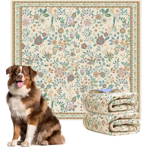 Tapis Absorbant Chien, Tapis Éducateur pour Chien Lavable, 122x122cm 2 Pièces Réutilisable, Ultra Absorbant et Antidérapant,Convient aux Chiens, Chats et Lapins, Motif Floral Marron (1/5)