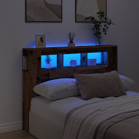 Cabecero con LED madera ingeniería envejecida 140x18,5x103,5 cm vidaXL