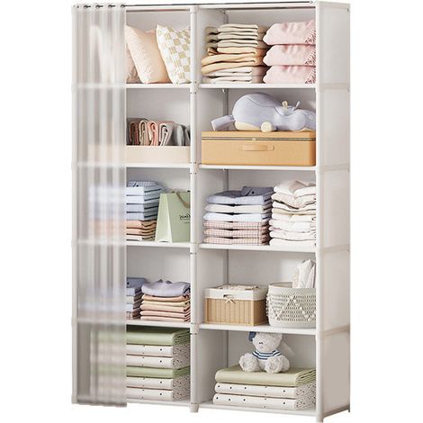 Bookshelf Storage 10 Compartments Cube Storage Cabinet Cube Storage Organizer for Books, Clothes, Toys, Boxes - White (1/2)