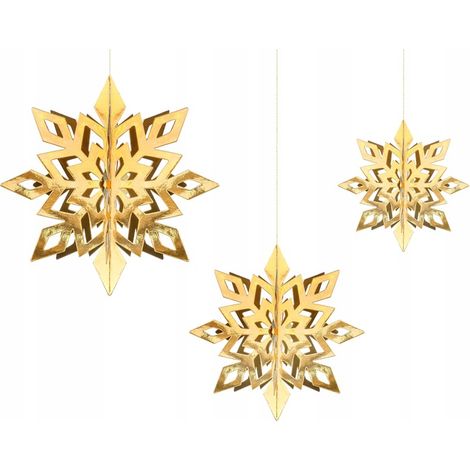 Colgantes decorativos, copos de nieve dorados de 15-25 cm, 6 unidades. (1/5)