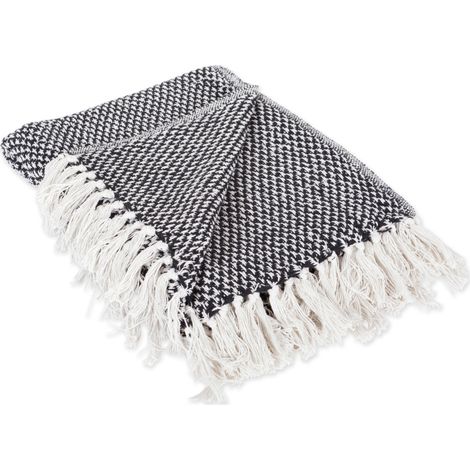 Couvre-lit à Chevrons pour intérieur/extérieur 100% Coton Camping Barbecue plages Couverture Quotidienne – 127 x 152,4 cm, Bleu Nautique, Noir, 50 x 60 inches (1/5)