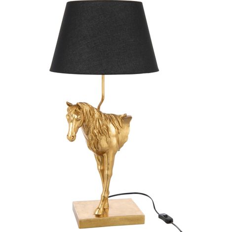 Lampe cheval doré en polyrésine abat jour noir élégance décorative - Doré avec abat jour noir (1/4)