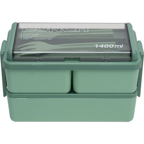 Dual-Layer Plastic Bento Lunch Box with Cutlery