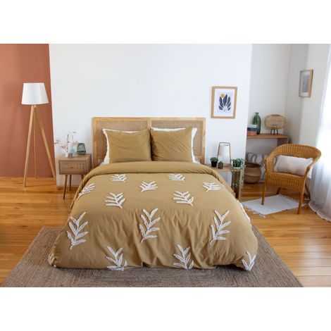 Parure de lit - Housse de Couette - Jaune Moutarde - 220x240 cm - 2 Taies d'oreiller - Coton 100%