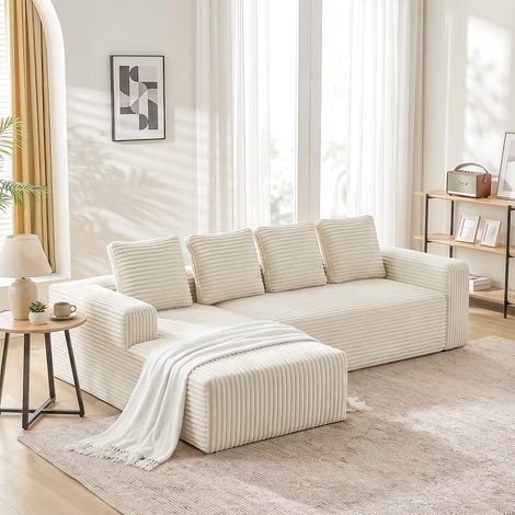 Velours côtelé canapé d'angle modulable méridienne réversible pour salon et appartement beige (1/5)